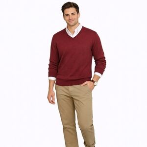 Perry Ellis Merino Wool Blend Outdoor Business Casual V Neck Sweater - Men's L